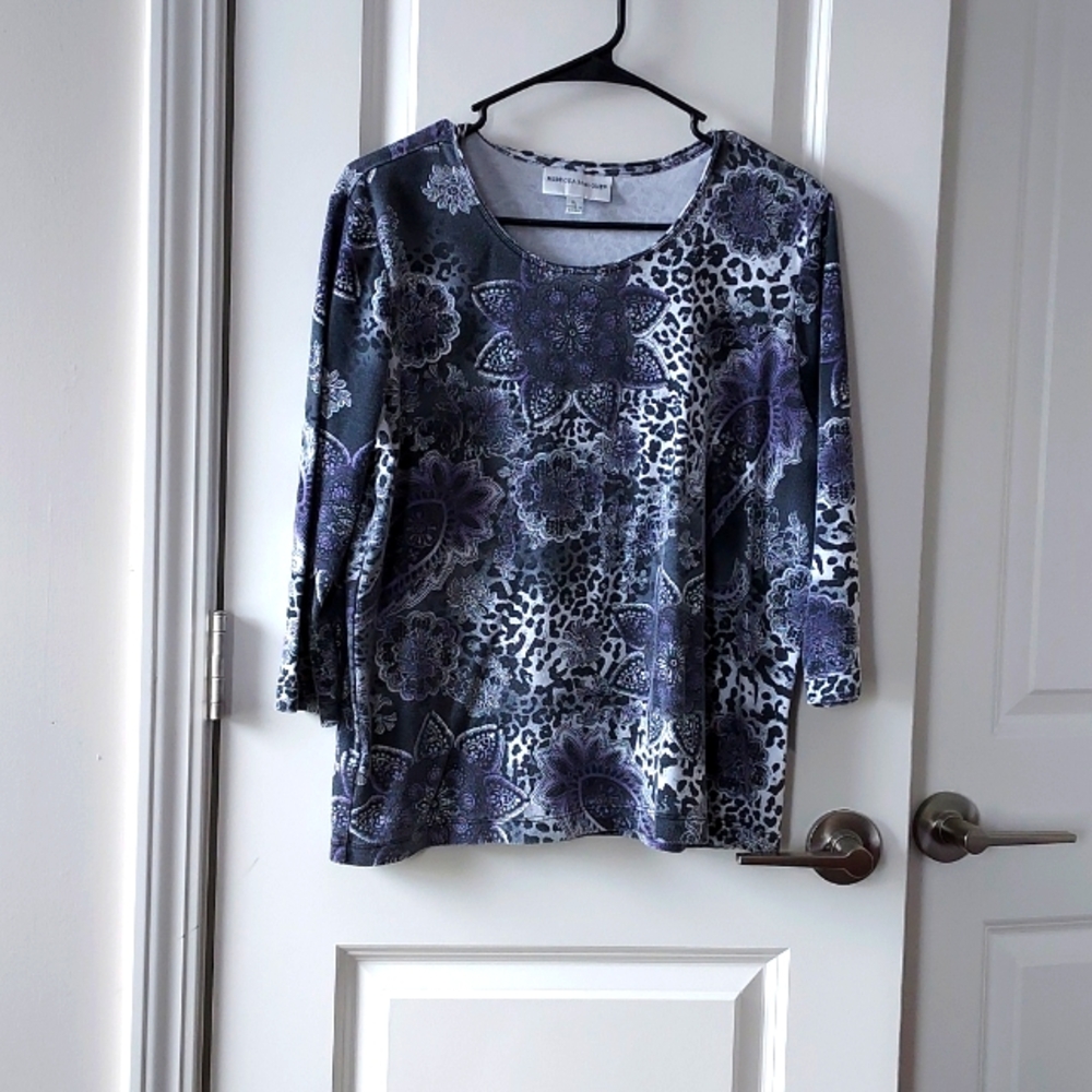 Rebecca Malone long sleeve tee large black white purple